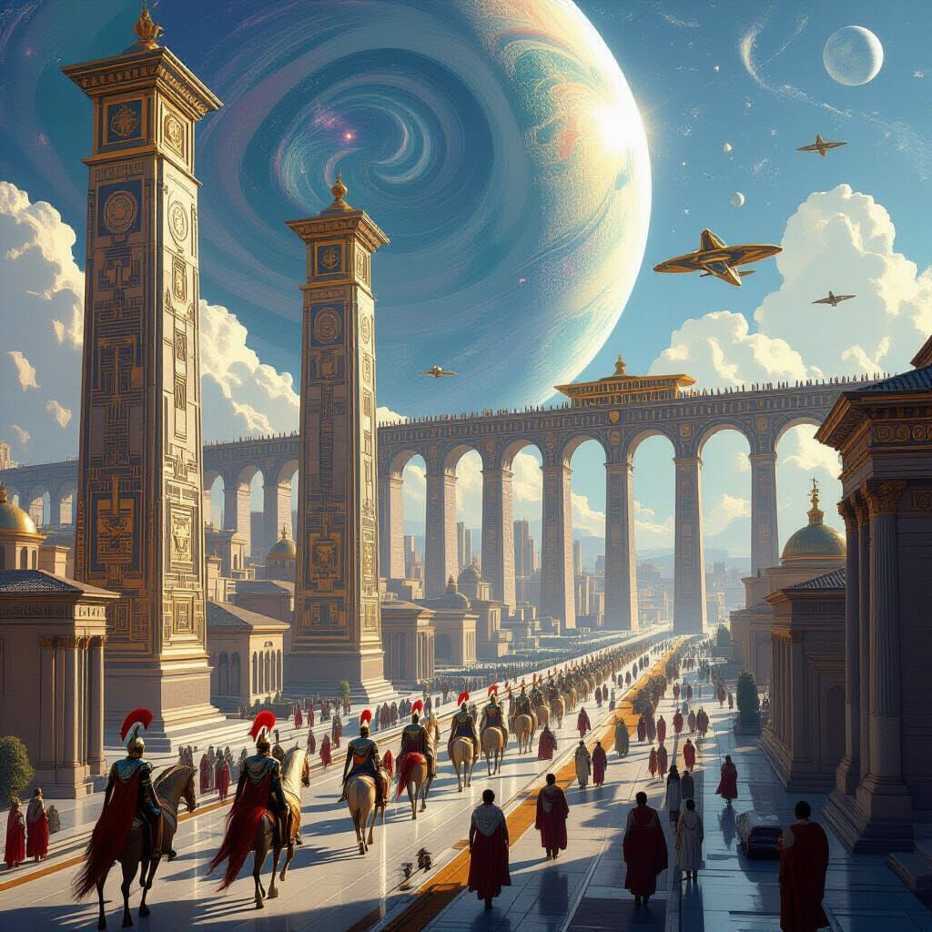 Futuristic Roman City with Art Deco Technology