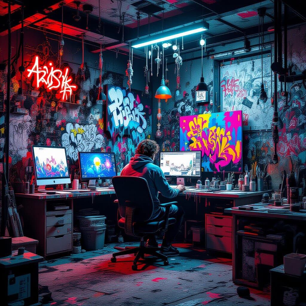 Surreal Artist's Studio in Graffiti Art Style