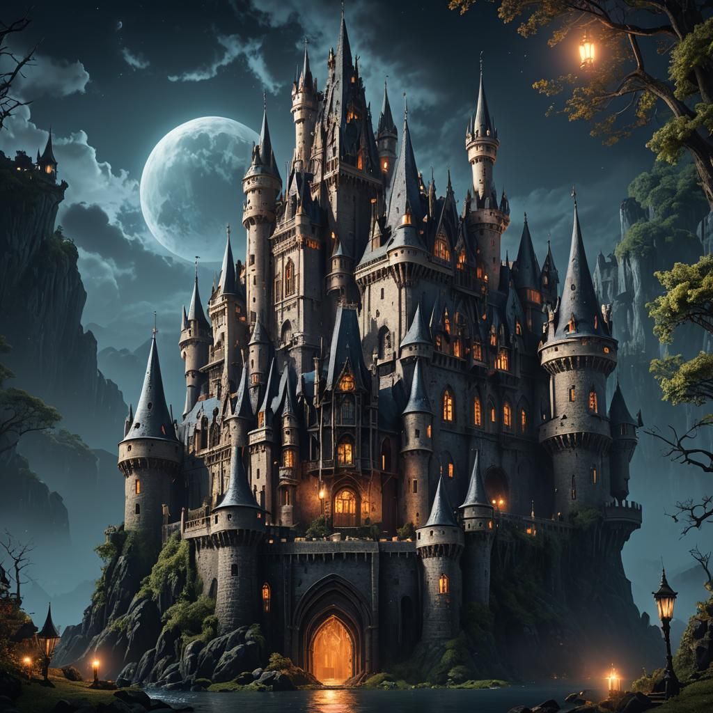 Enchanted Gothic Castle in Moonlit Fantasy Art