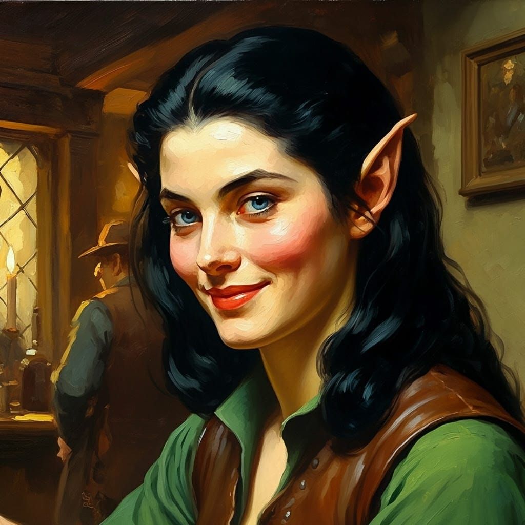 Impressionistic Elf Portrait in Edward Hopper Style