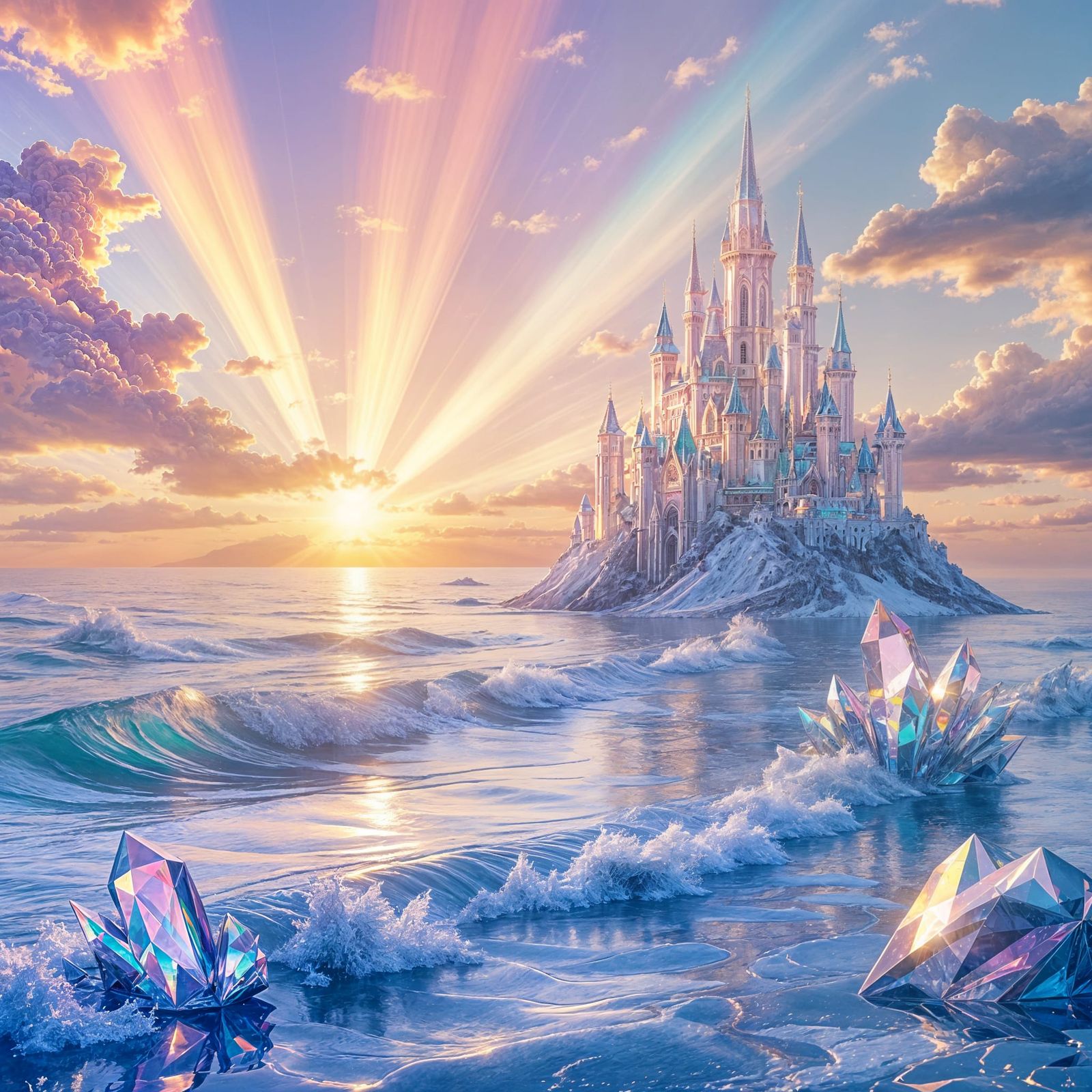 Crystal Castle by Rainbow Sea at Sunset