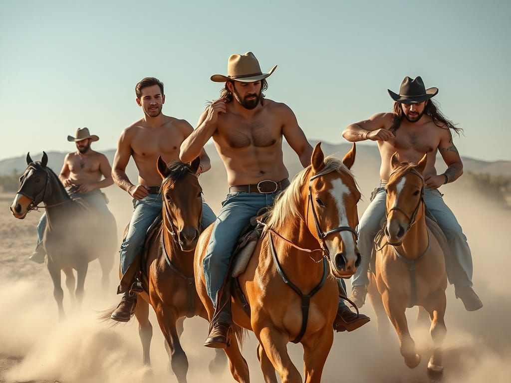 Cowboys Ride Horses in Golden Hour Light
