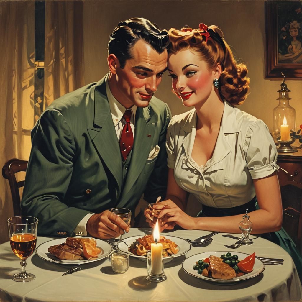 Romantic Dinner in Gil Elvgren Pin-Up Style