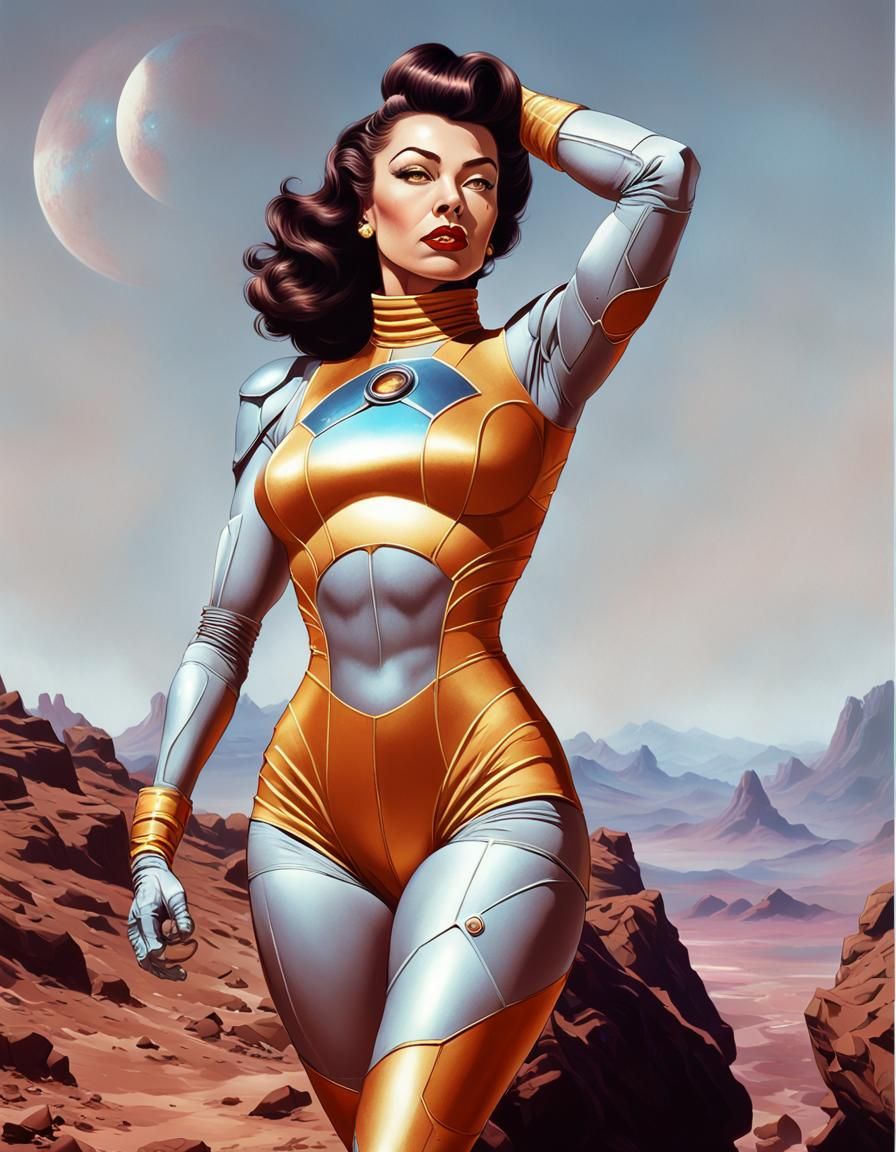 Retro Space Opera Pinup on Alien Planet