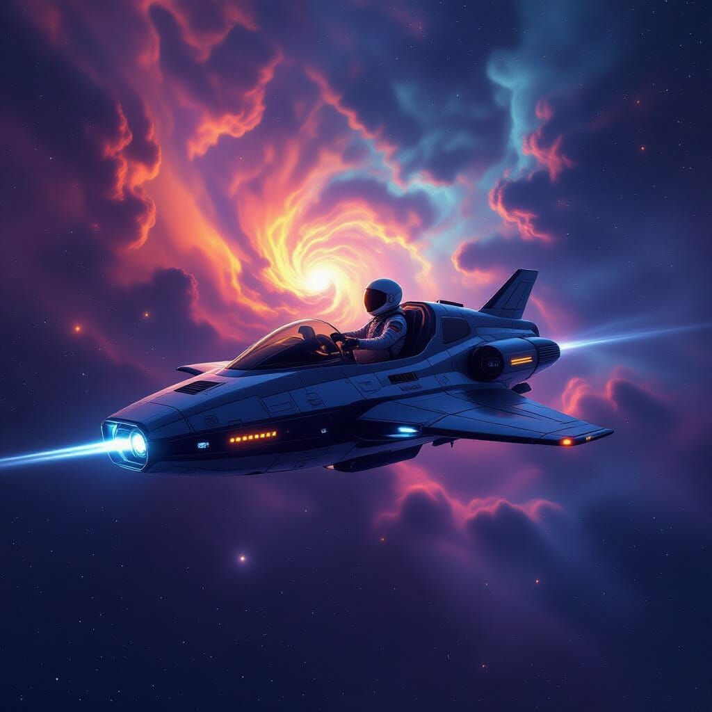 Astronaut Piloting Sloth Spaceship in Vibrant Nebula