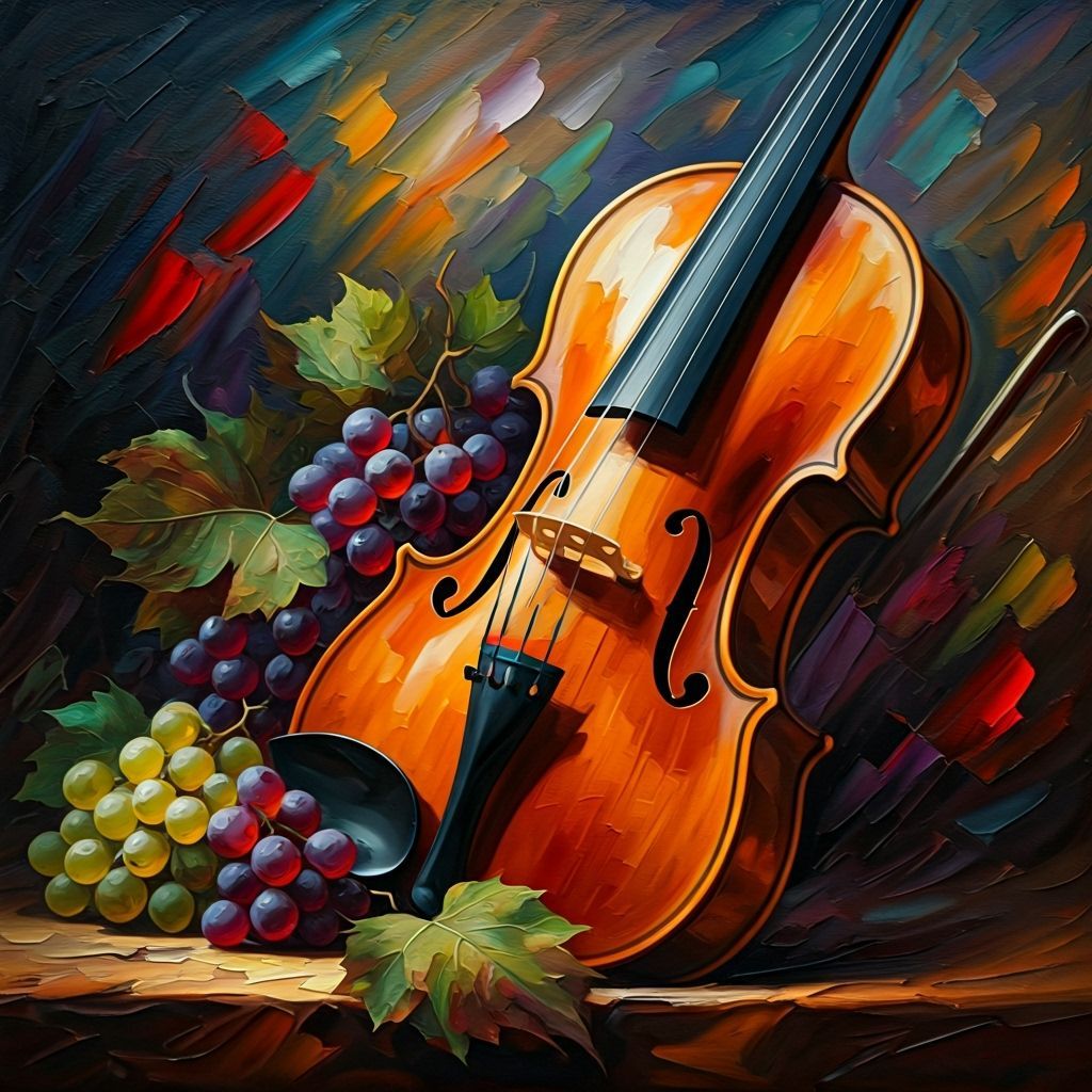 Violin and Grapes in Photorealistic Style