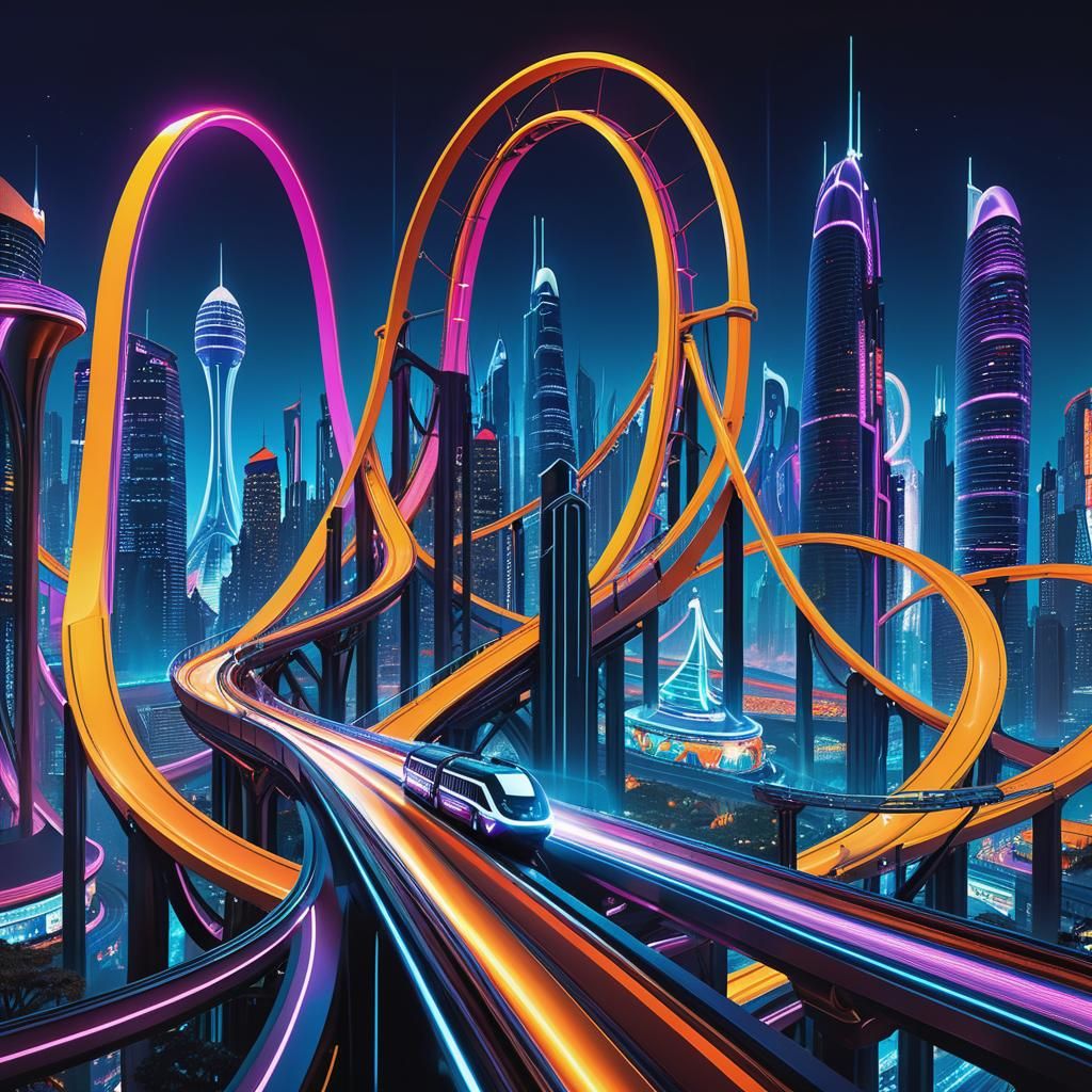 Futuristic Neon Roller Coaster