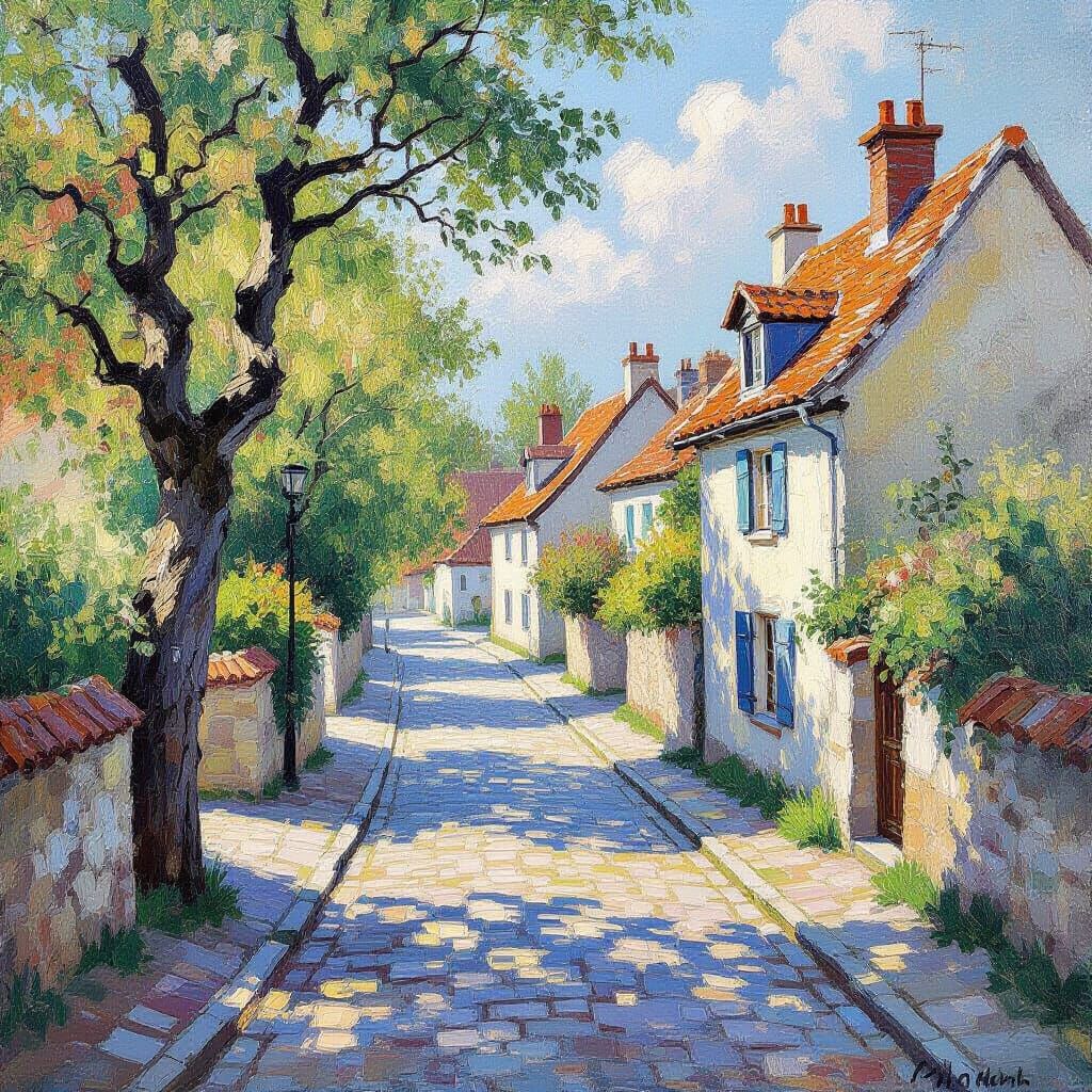 Spring Morning in Quaint Village: An Impressionist Painting