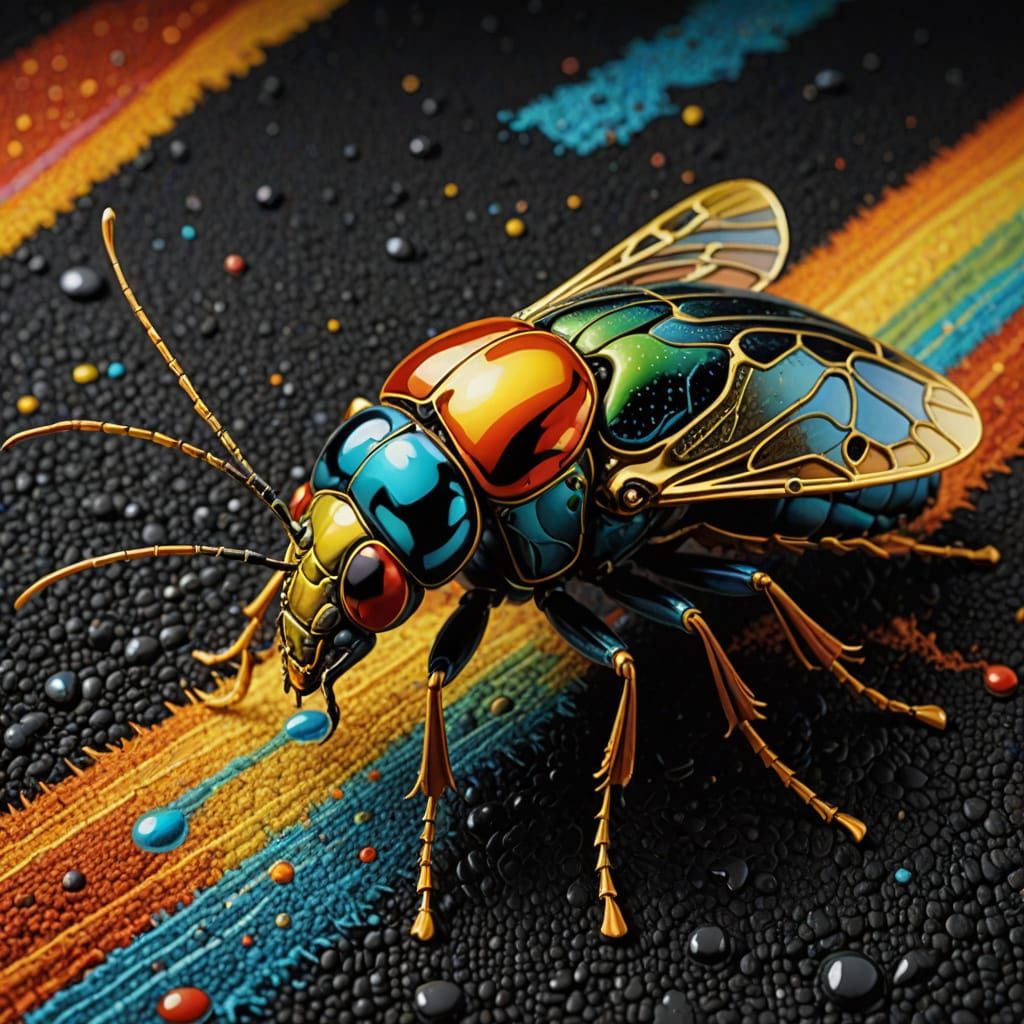 Vibrant Surrealist Insect in Iridescent Hues