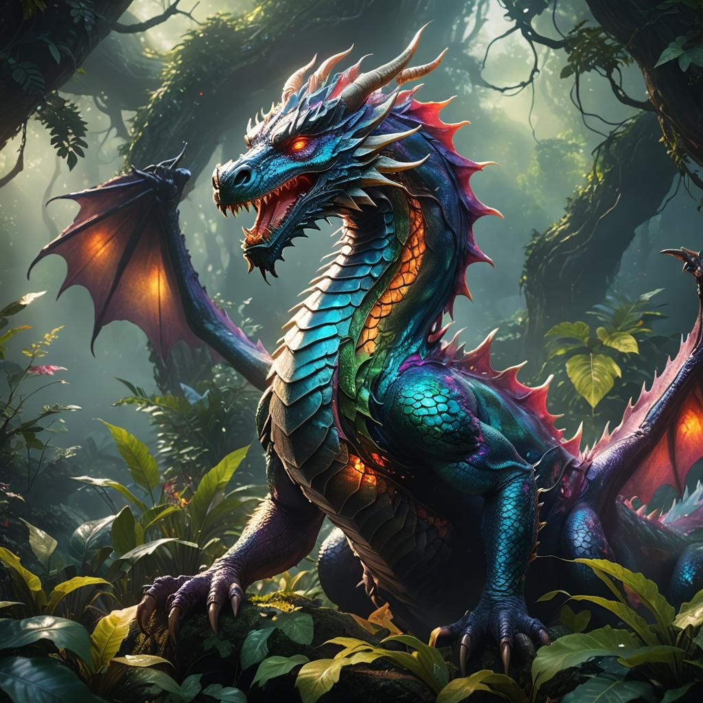 Iridescent Dragon Rising from Dreamlike Realm