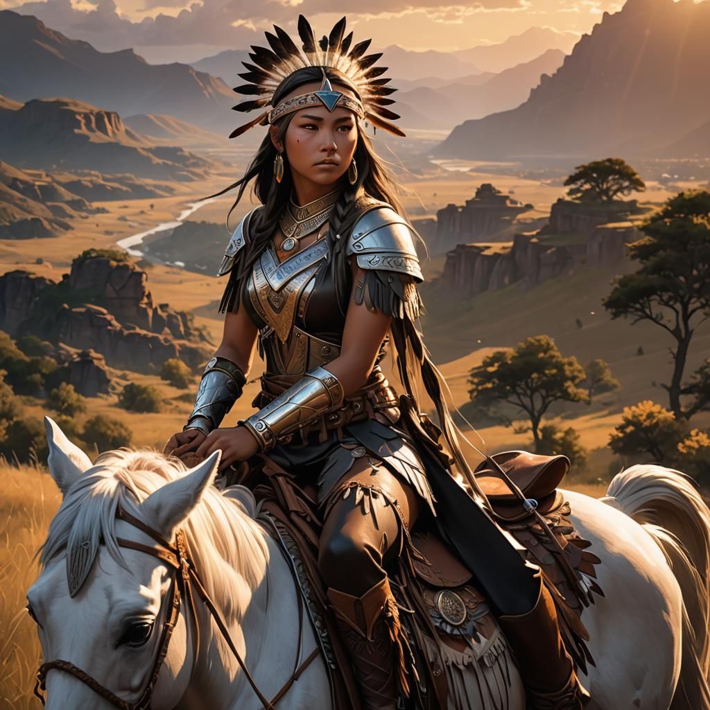 Native American Warrior on Horseback: 3D Anime Art
