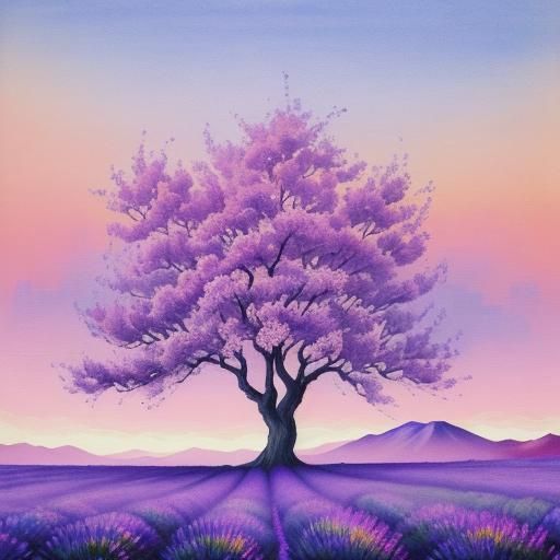 Almond Tree in Bloom: Impressionist Ink Painting