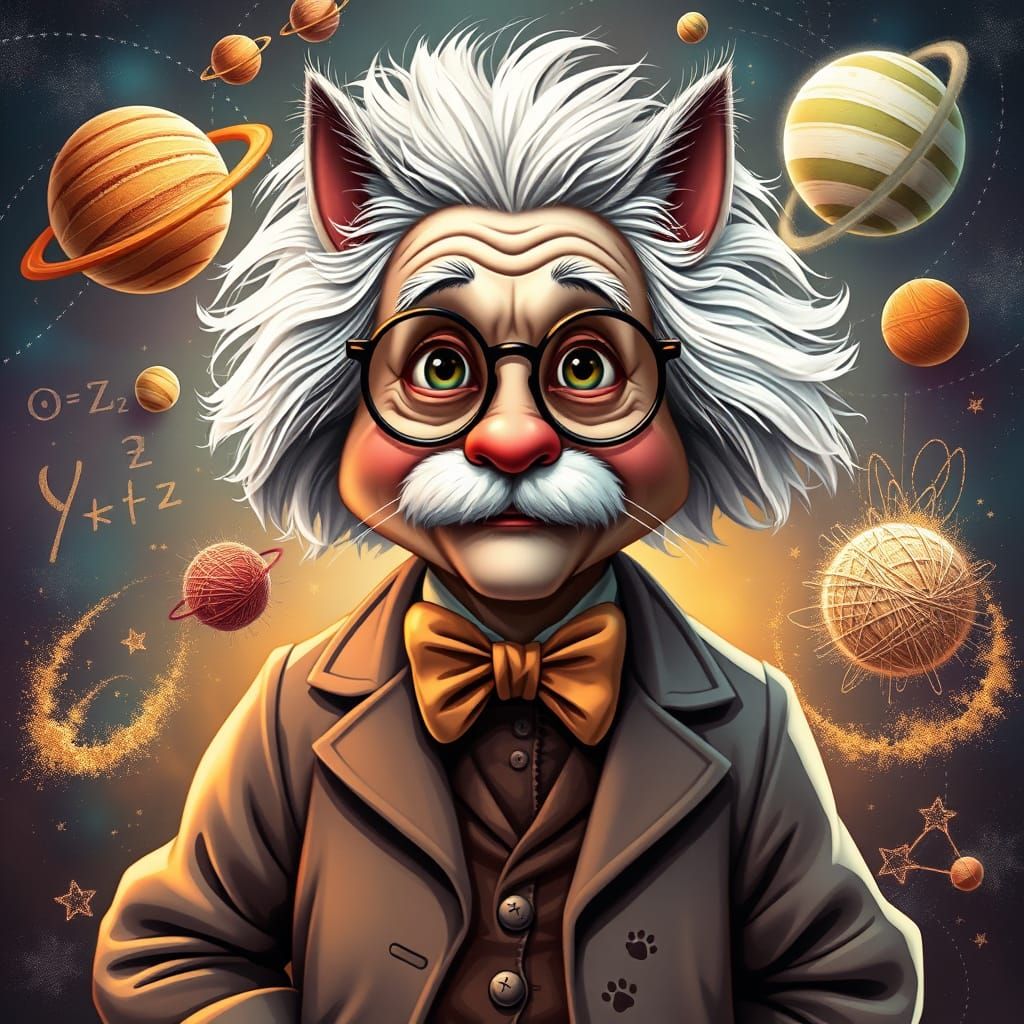 Professor Whiskerstein: Einstein and Cat Hybrid