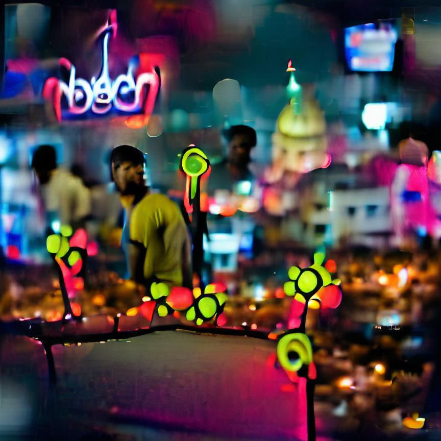 Neon Hyderabad Nights with Bokeh Effect