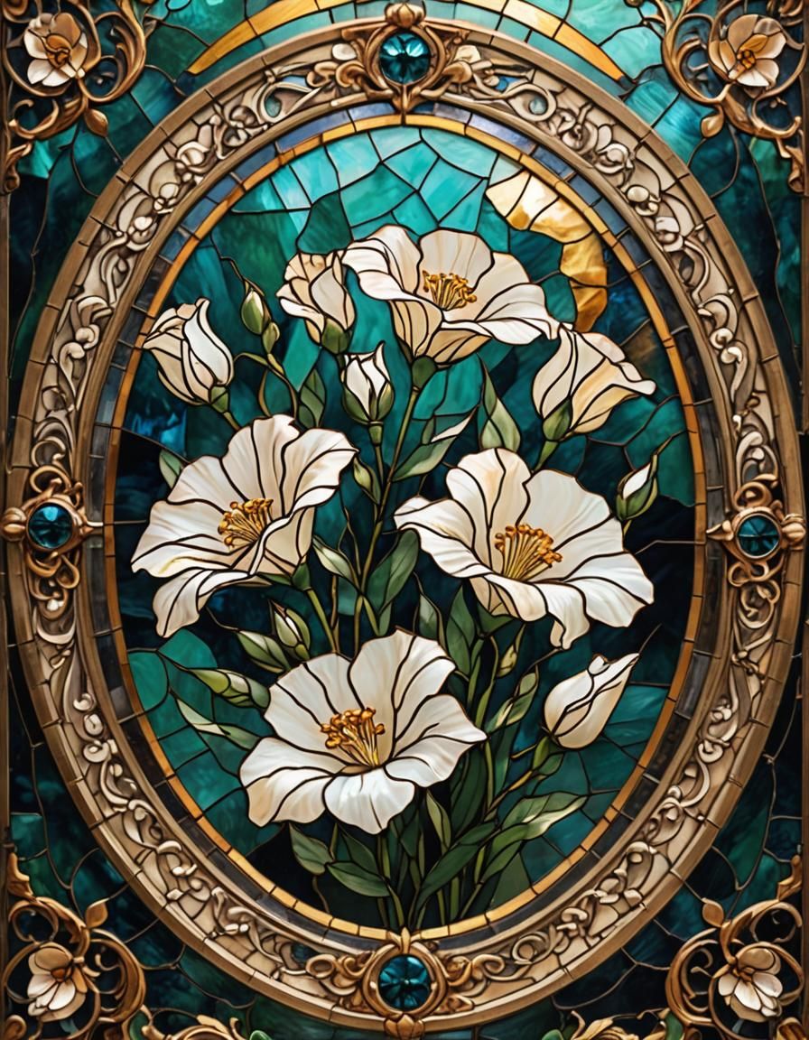 Stained Glass Flower in Oval Frame