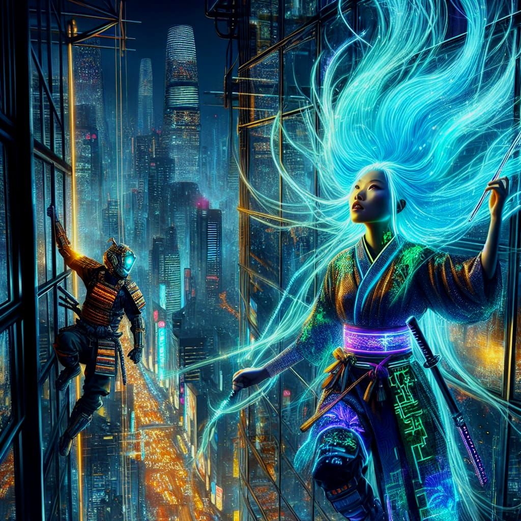 Cyberpunk Goddess Rises in Neon Dreamscape