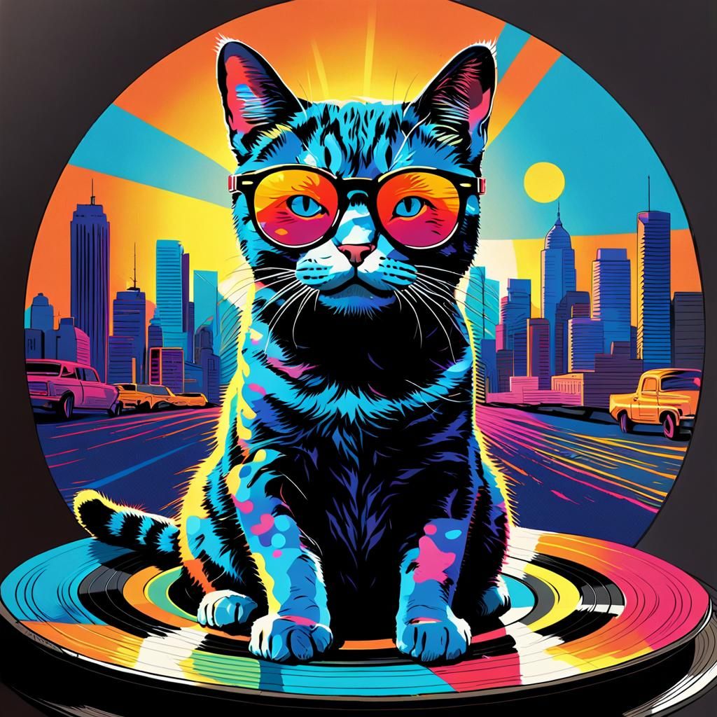 Retro Cat in Sunglasses Pop Art Style