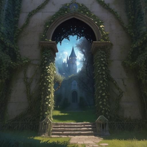 Sleeping Beauty Castle with Giant Roses in Gothic Horror Sty...