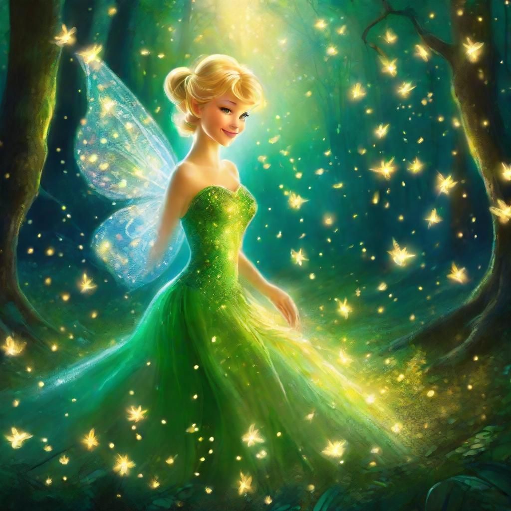 Tinkerbell in Woodland Clearing: Fantasy Concept Art
