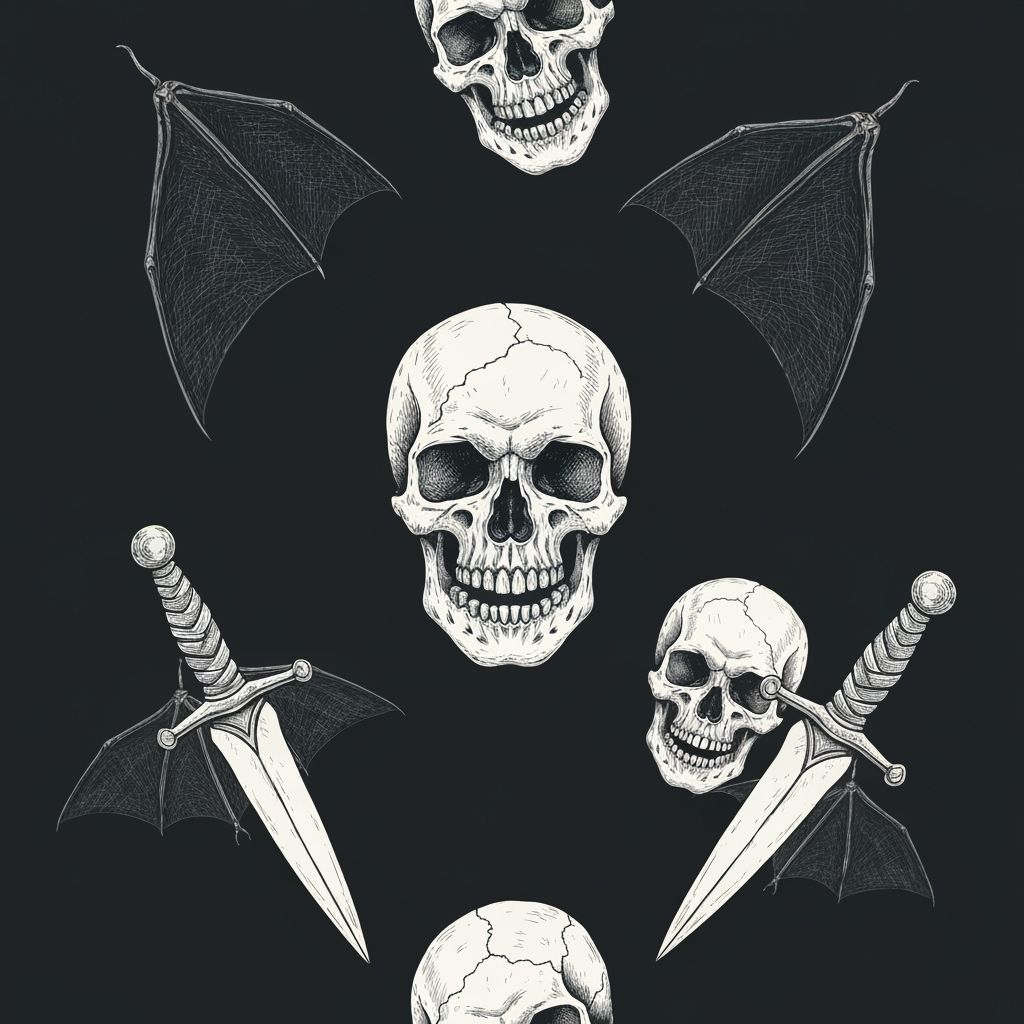 Halloween Tattoo Flash Sheet with Skulls and Daggers