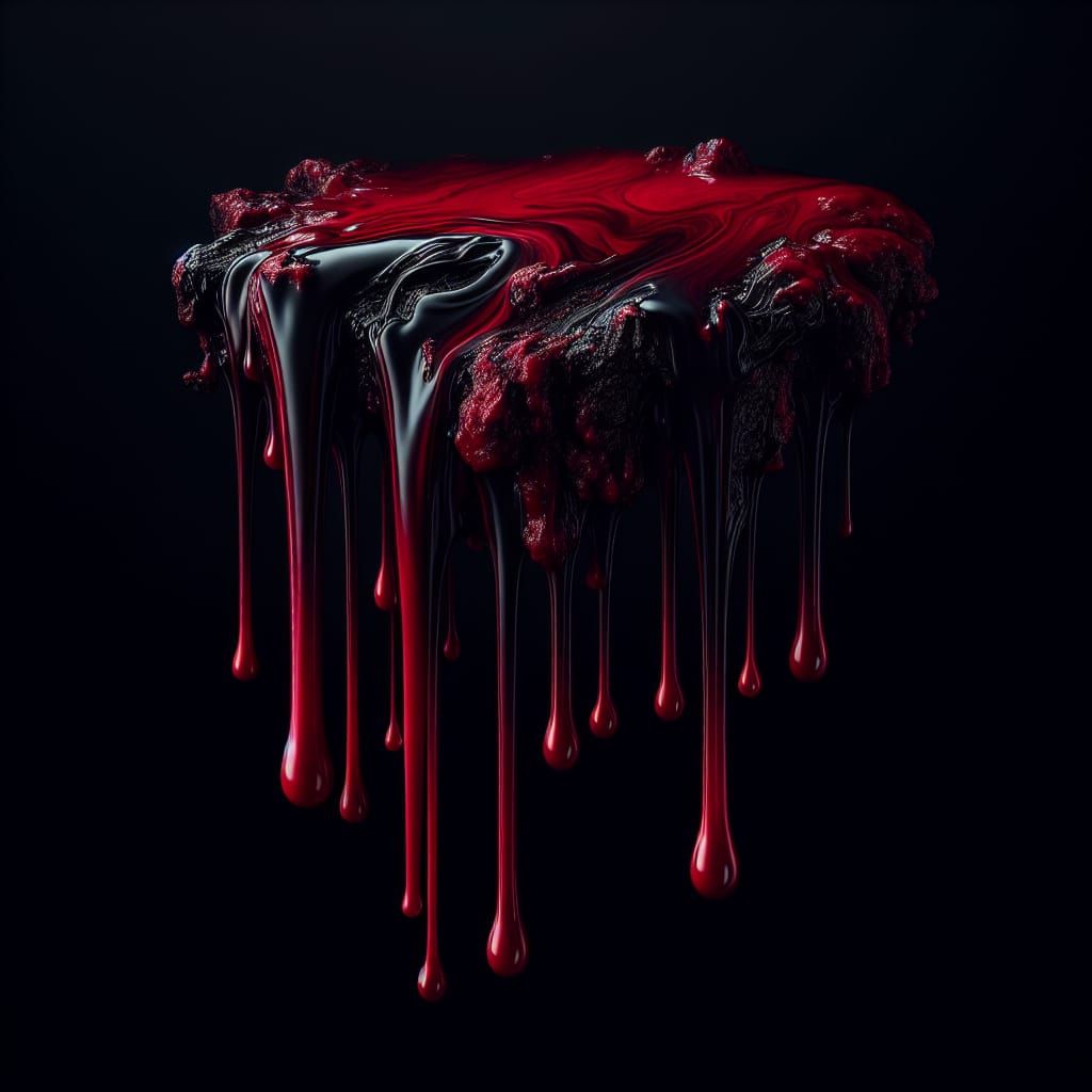 Dark Red Water Dripping on Black Background