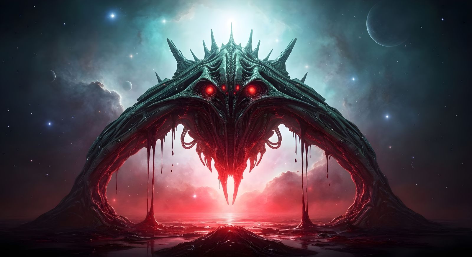 Bio-Mechanical Spacecraft Emerges from Cosmic Nebula