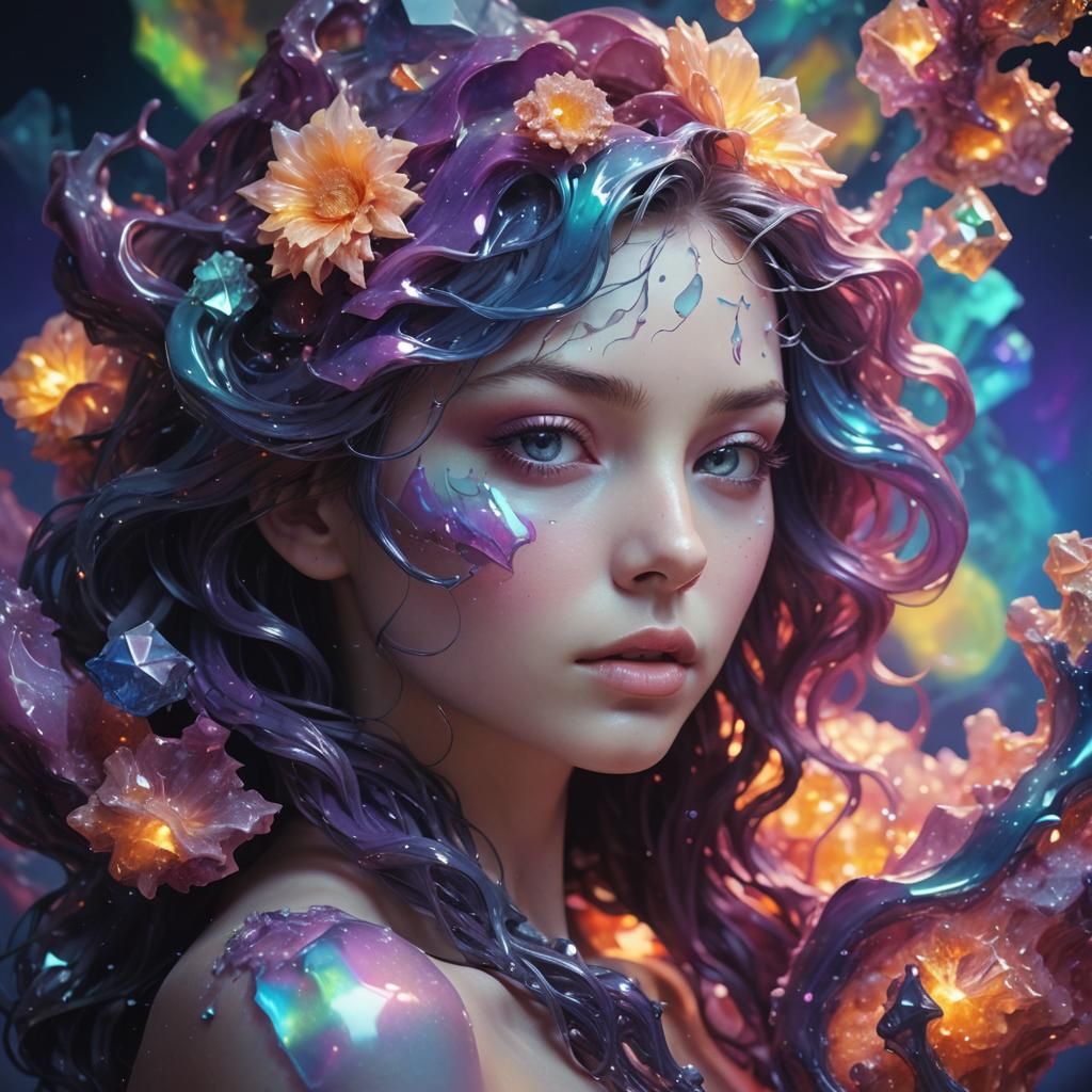 Iridescent Gemstone Dissolving into Molten Wax