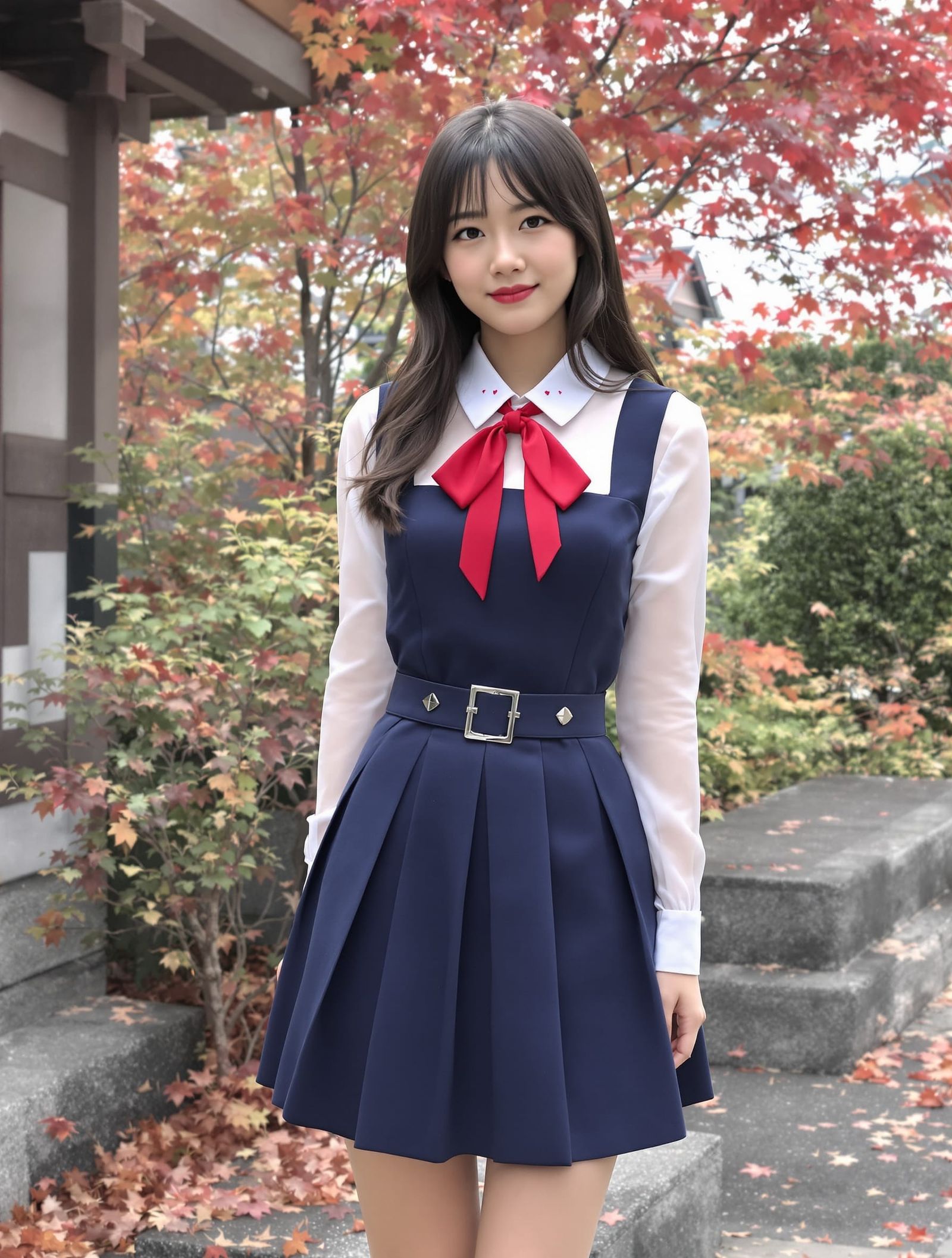 Kaori in Japanese School Uniform at Autumn Shrine