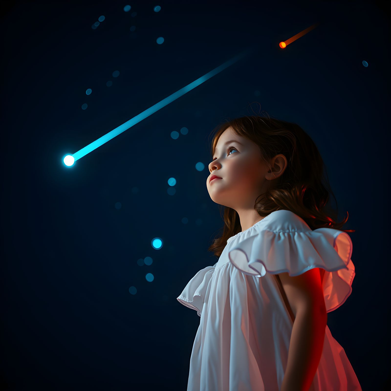 Girl Watching Shooting Stars in Dramatic Lighting