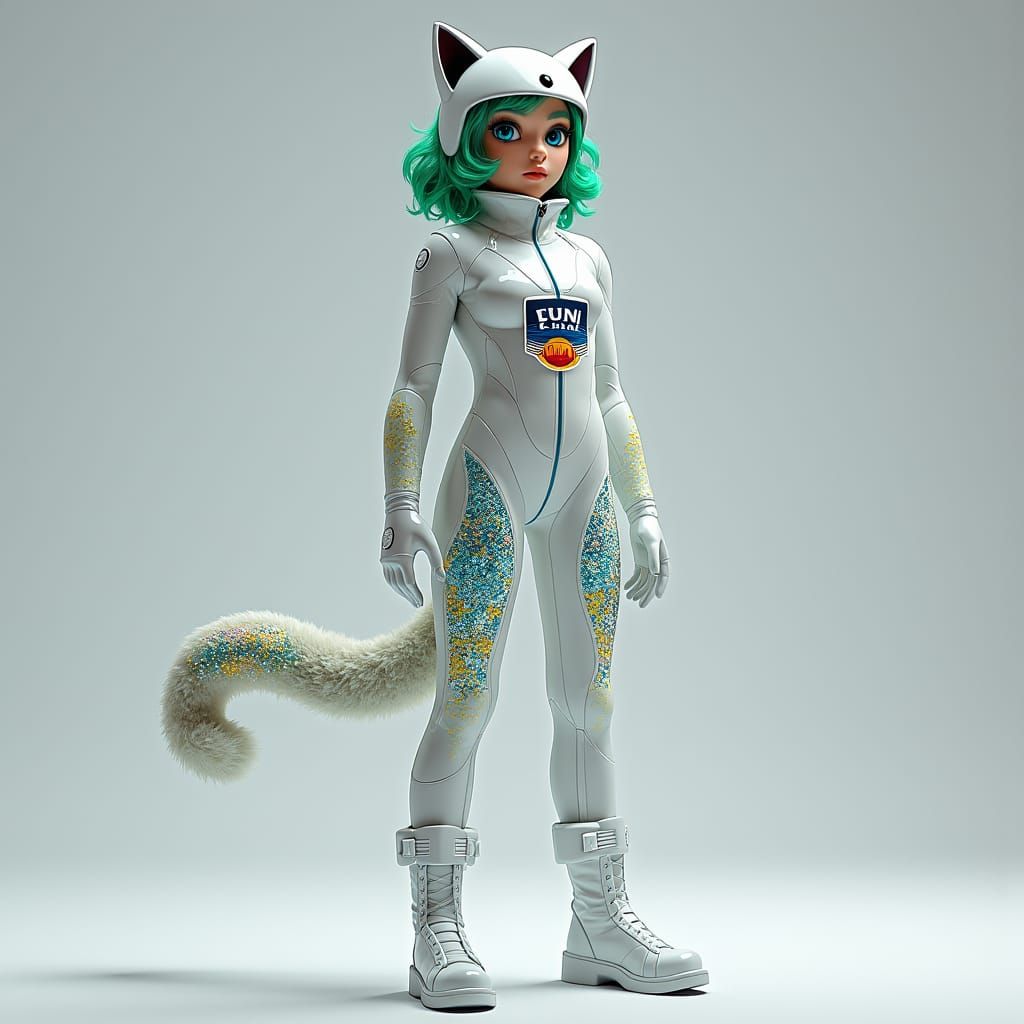 Feline Dancer in Sleek White Suit, Concept Art