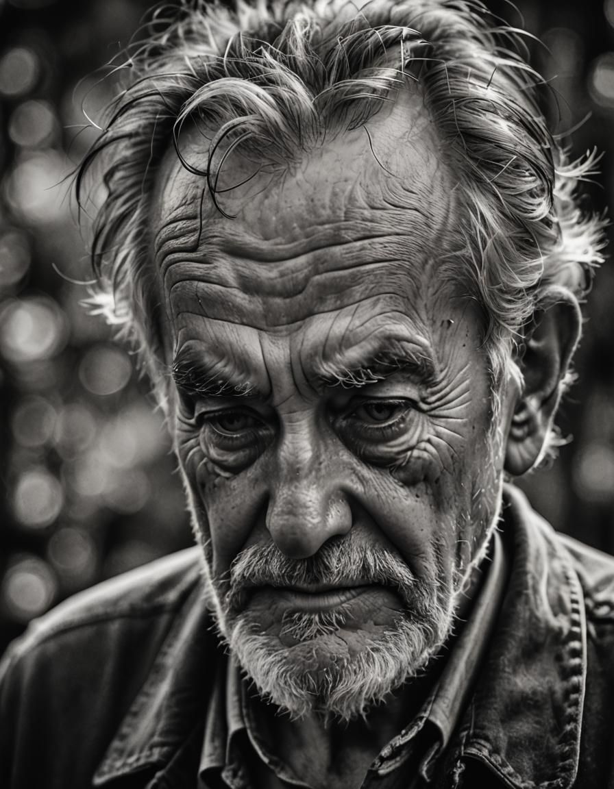 Dramatic Portrait of Elderly Man in Black and White