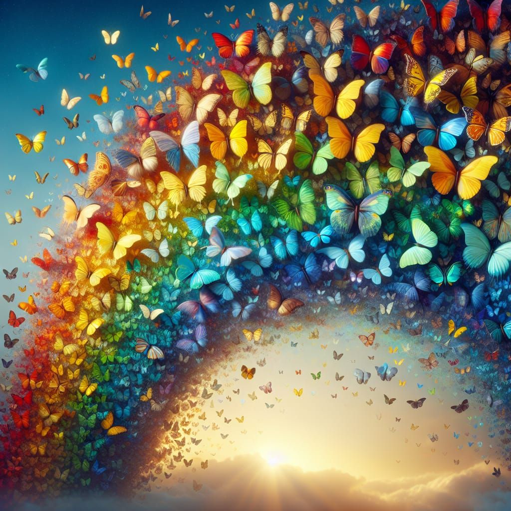 Vibrant Butterfly Rainbow in Ethereal Sky