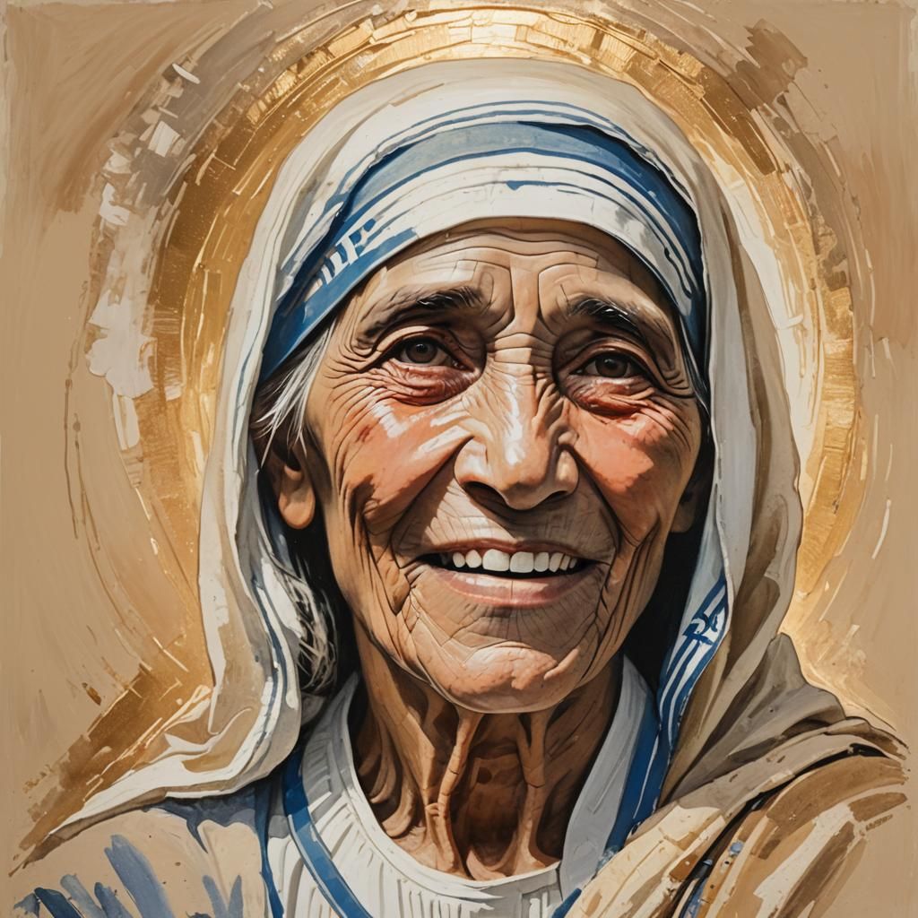 Mother Teresa Portrait in Impressionist Gouache Style