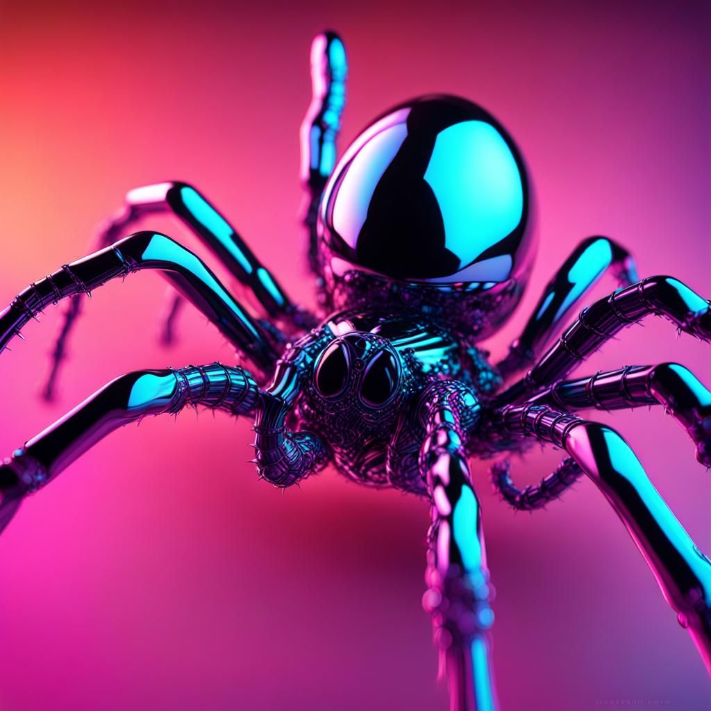 Neon Crystal Spider with 3D Fractals in Cyberpunk Style