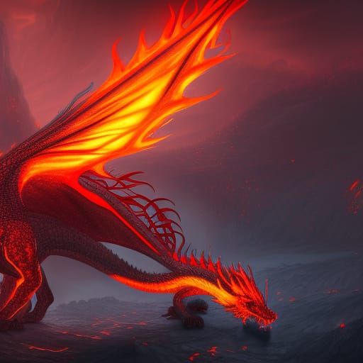 Detailed Lava Dragon Fantasy Concept Art