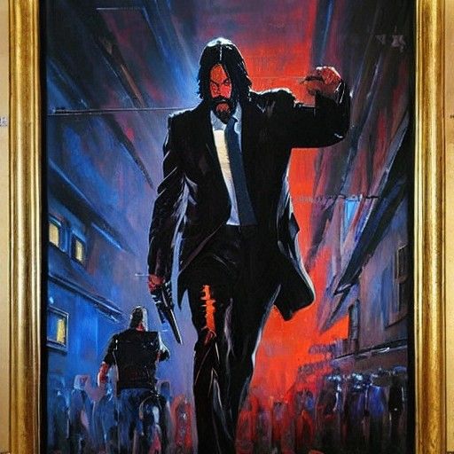 John Wick Versus The Punisher, Digital Oil Painting