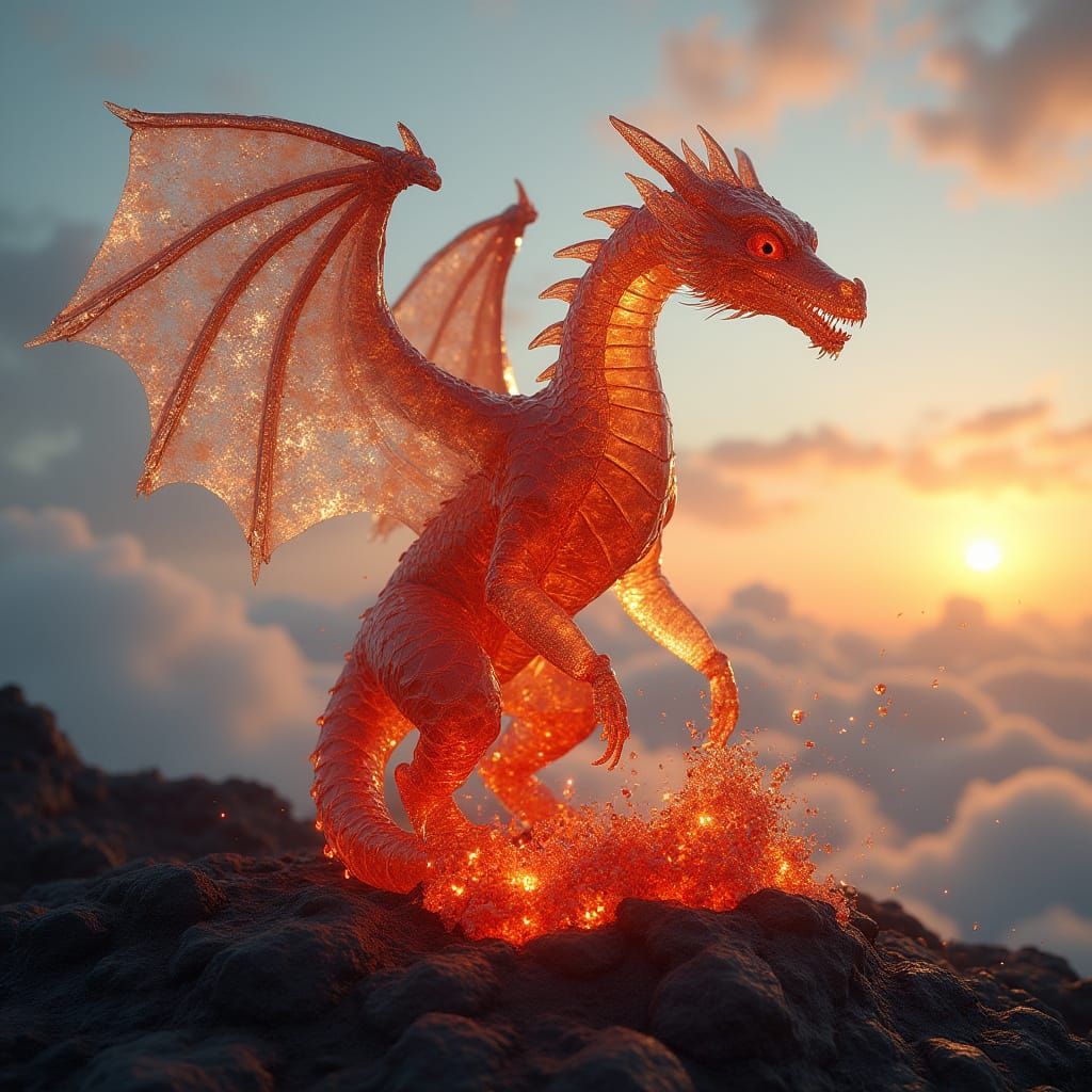 Crystal Dragon Emerges from Glass Volcano