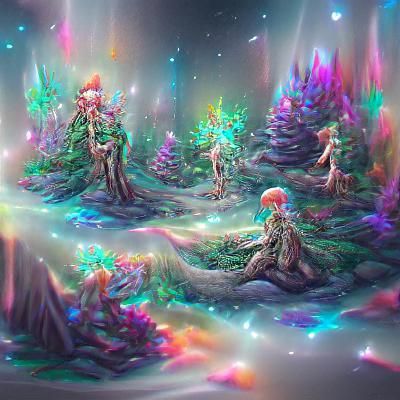 Cosmic Elf Forest: Holographic Astral Illustration