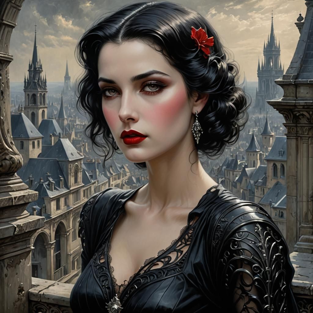 Gothic Beauty: French Woman in Fantasy Art Style