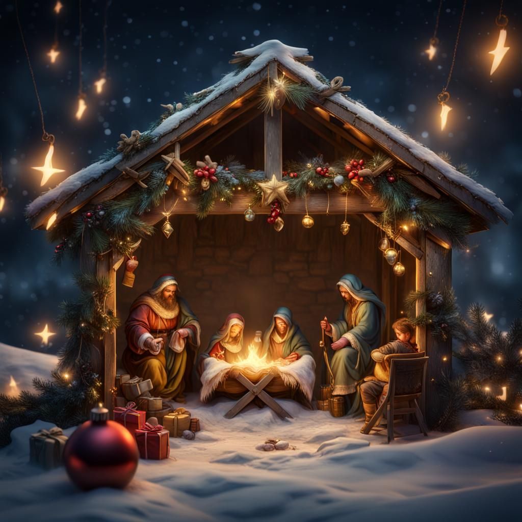 Manger Scene: A Christmas Greetings Digital Painting