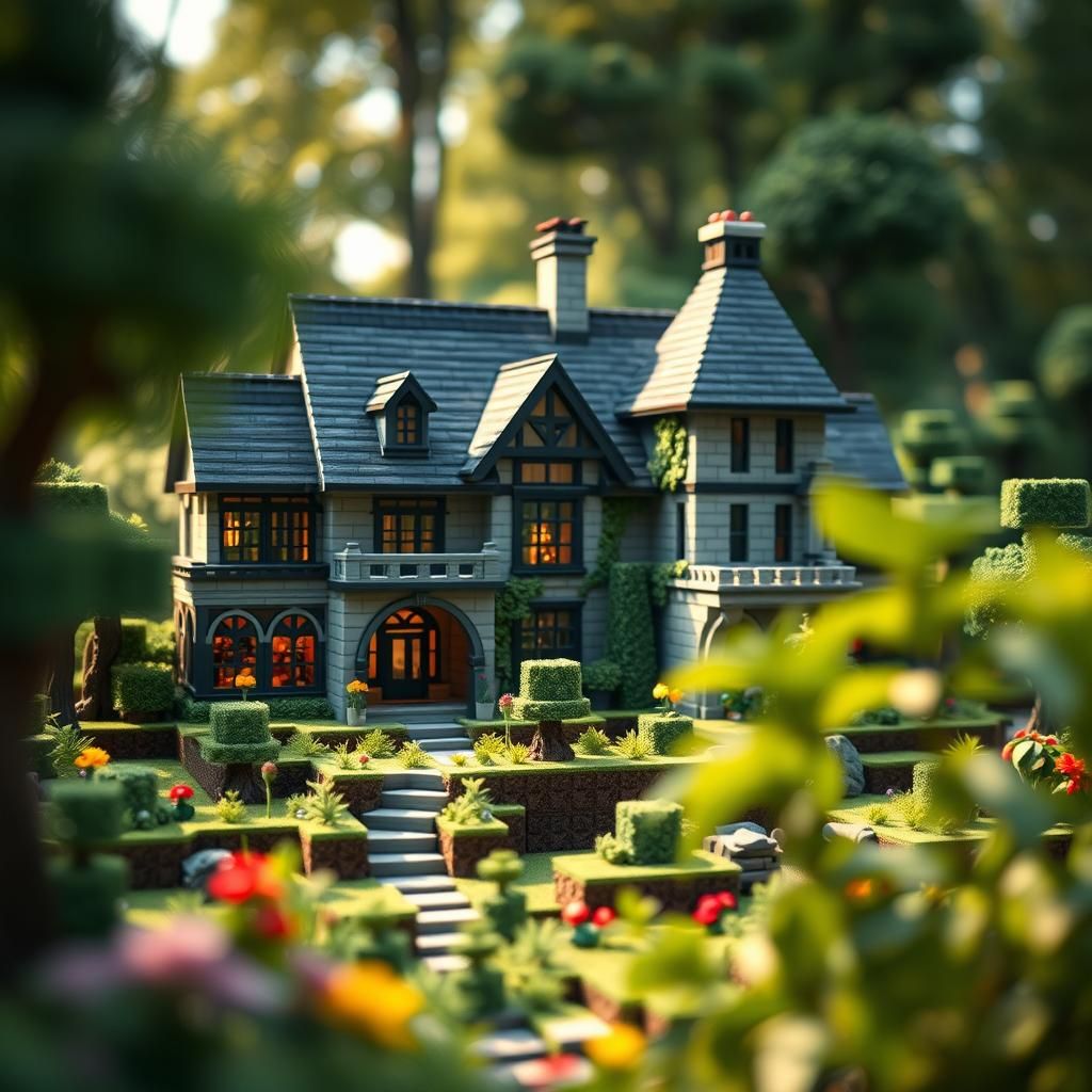 Minecraft Mansion with Garden: Professional Photography