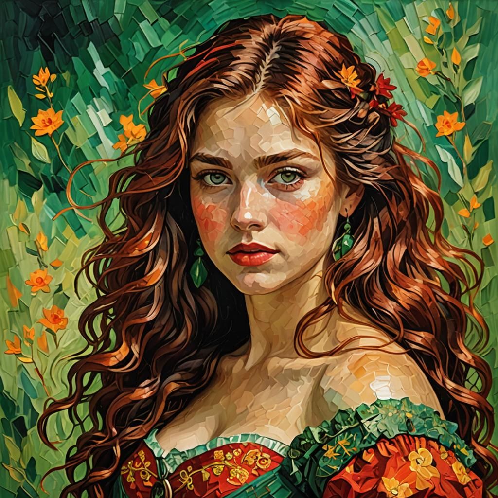 Glamorous Portrait in Impasto Style