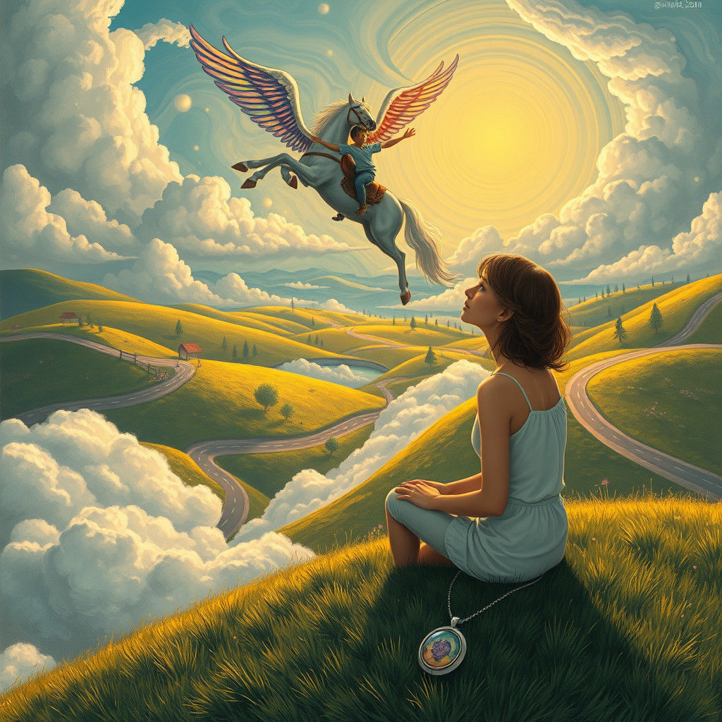 Dreamy Kindergarten Sweetheart in Surreal Landscape