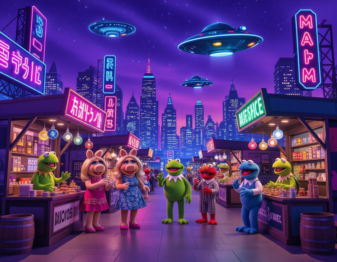 Sci-Fi Muppet Market with Alien Vendors