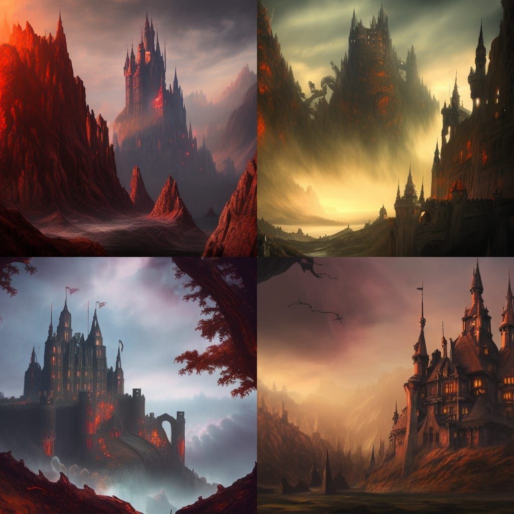 Elegant Demon Castle Landscape in Digital Art