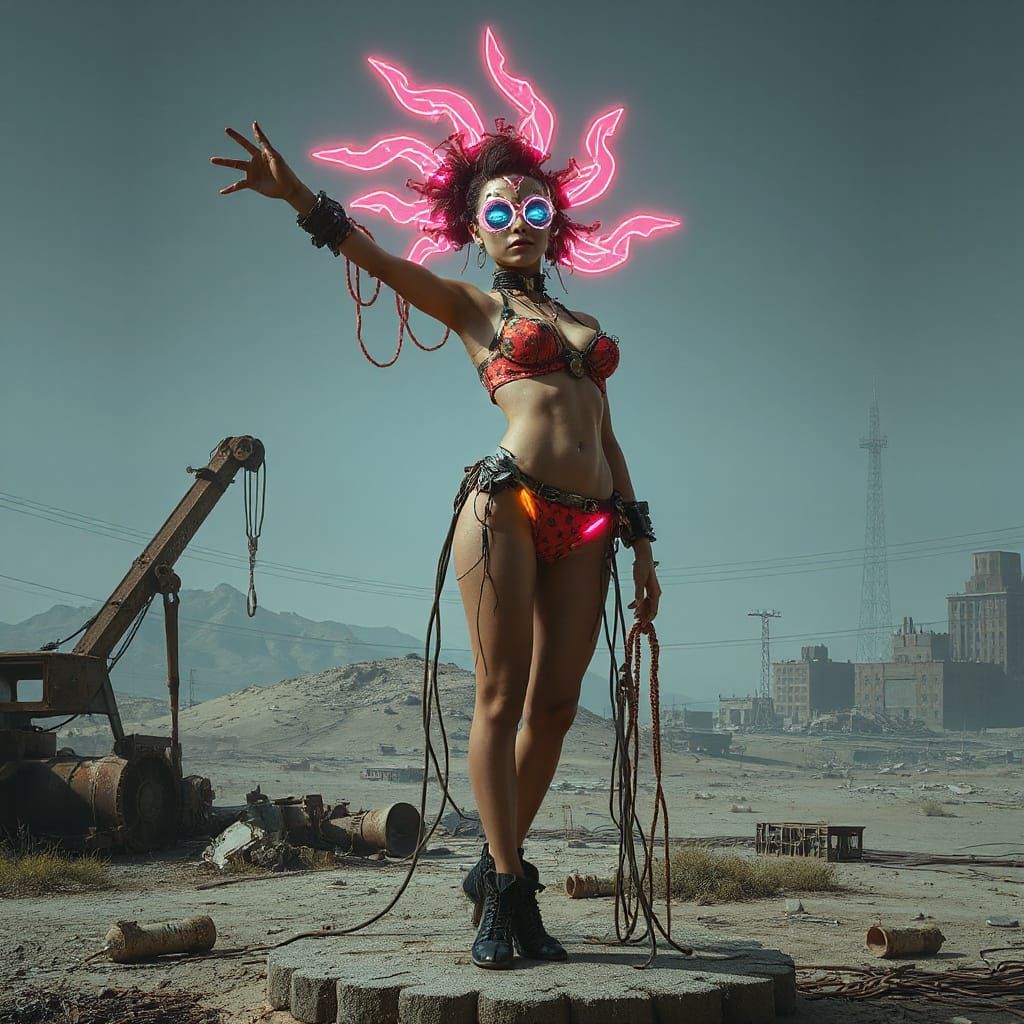 Dystopian Showgirl in Cyberpunk Wasteland