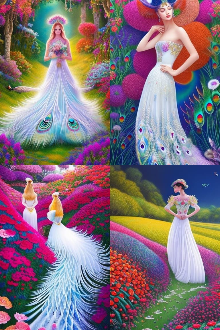 Peacocks in a Fairytale Garden: Magic Realism Pencil Drawing