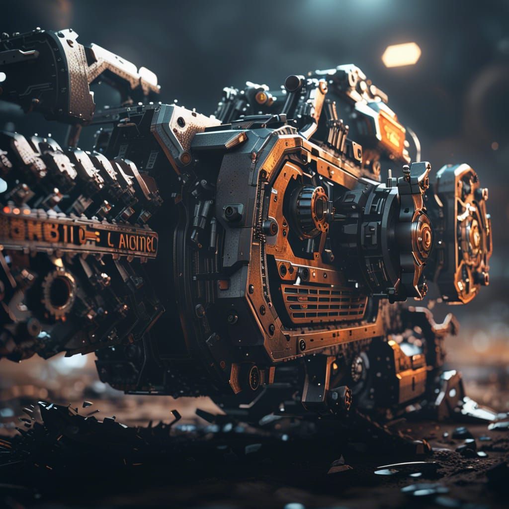 Futuristic Chainsaw with Intricate Mech Details in Sci-Fi St...