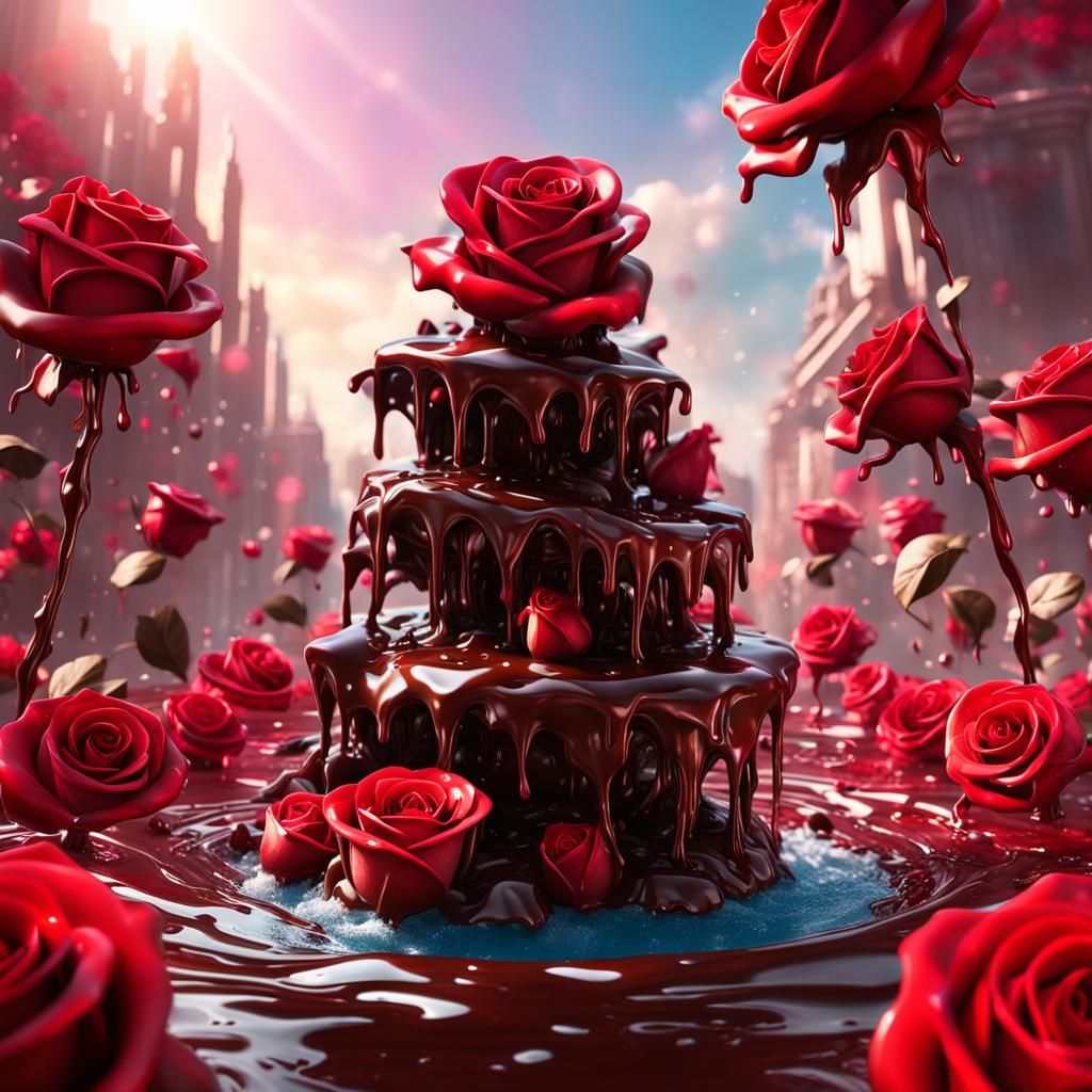 Surreal Chocolate Sculpture with Ruby Roses
