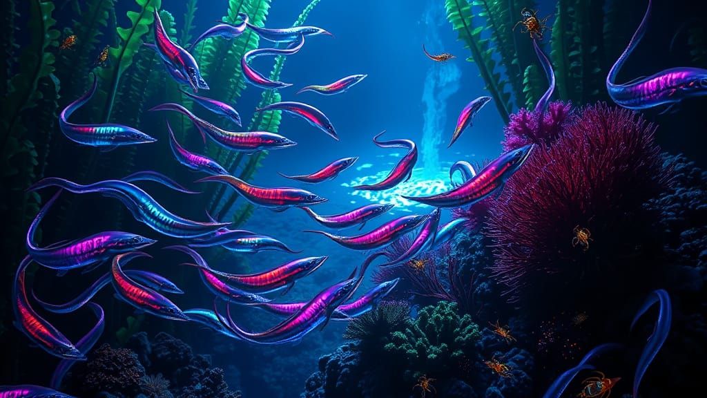 Electric Eels Dance in Vibrant Iridescent Hues